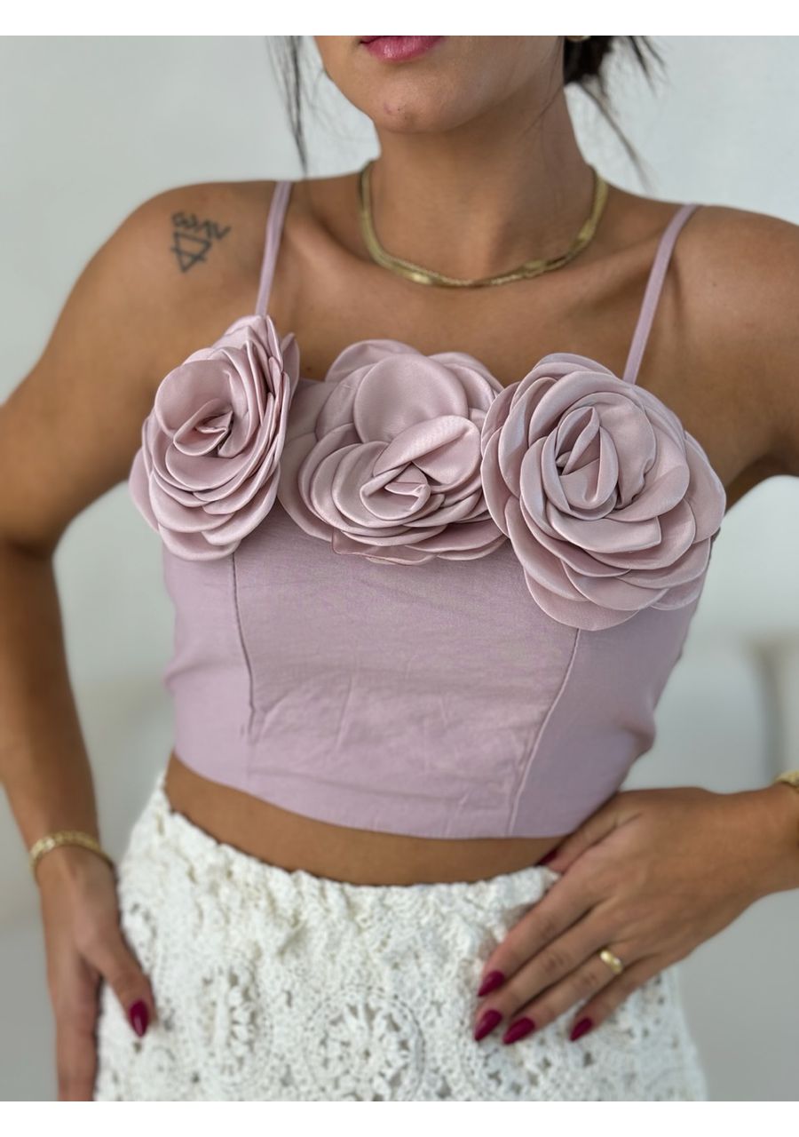 CROPPED MEL FLORES ROSA QUEIMADO - 0056180389 - CAROLLA FERRARO