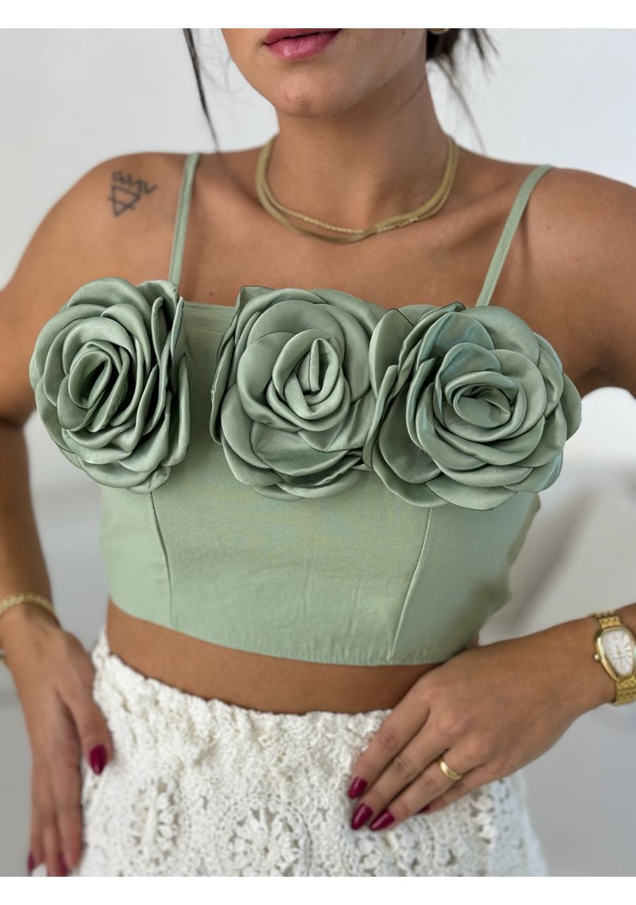 CROPPED MEL FLORES VERDE - 0056180014 - CAROLLA FERRARO