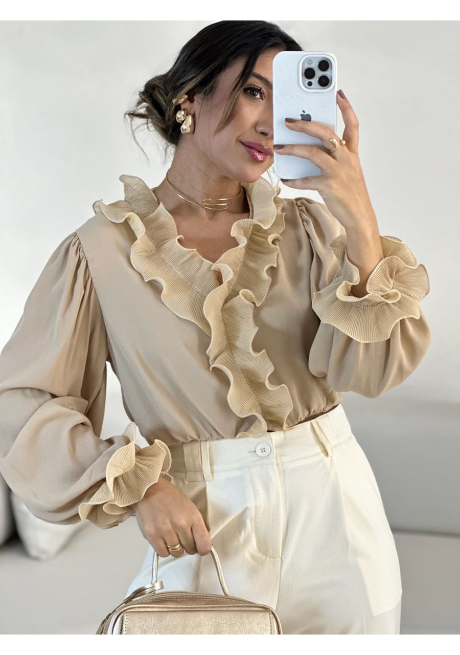 BLUSA ISABEL BABADOS NUDE - 0055140049 - CAROLLA FERRARO