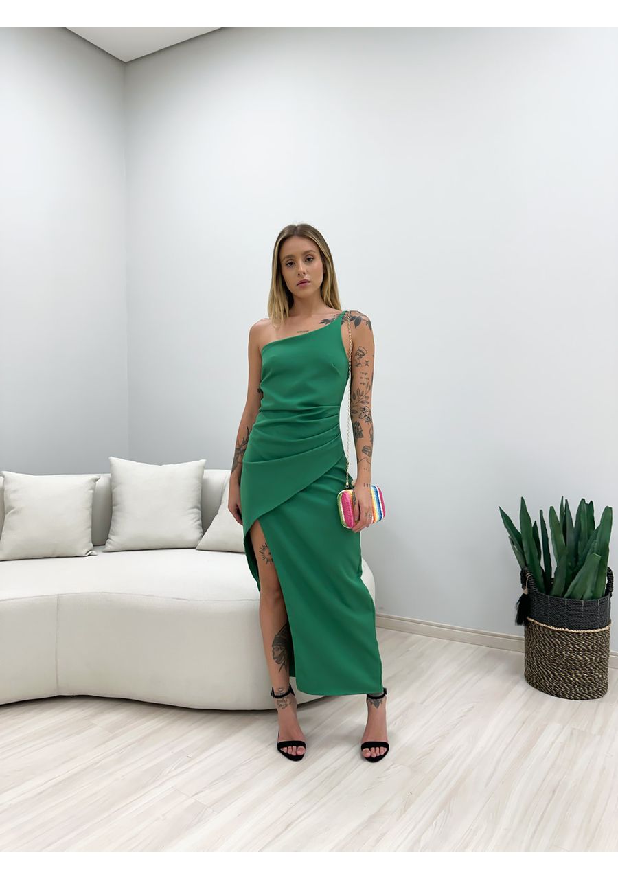 VESTIDO FENDA DRAPEADO VERDE - 0047410014 - CAROLLA FERRARO