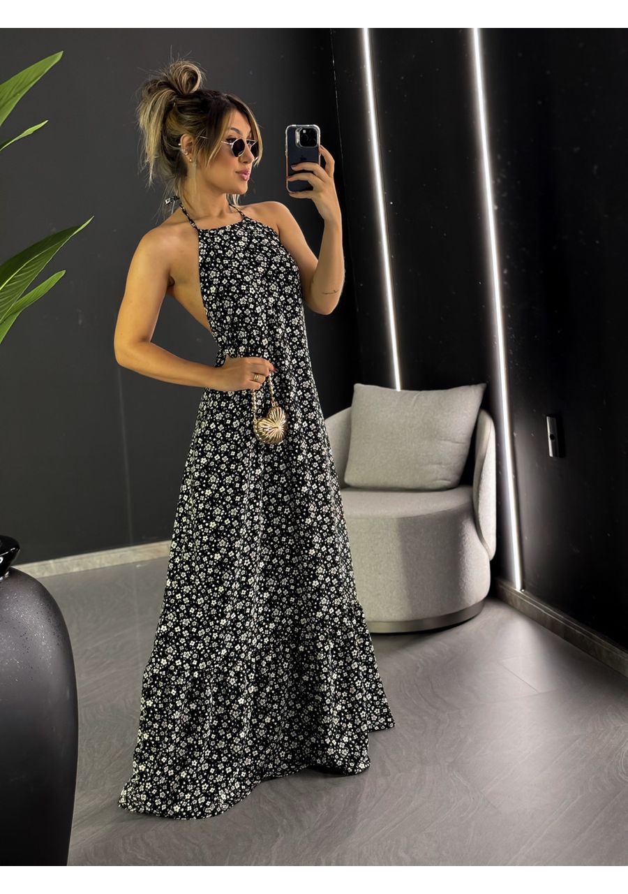 VESTIDO LUNA FLORAL PRETO - 0047440032 - CAROLLA FERRARO