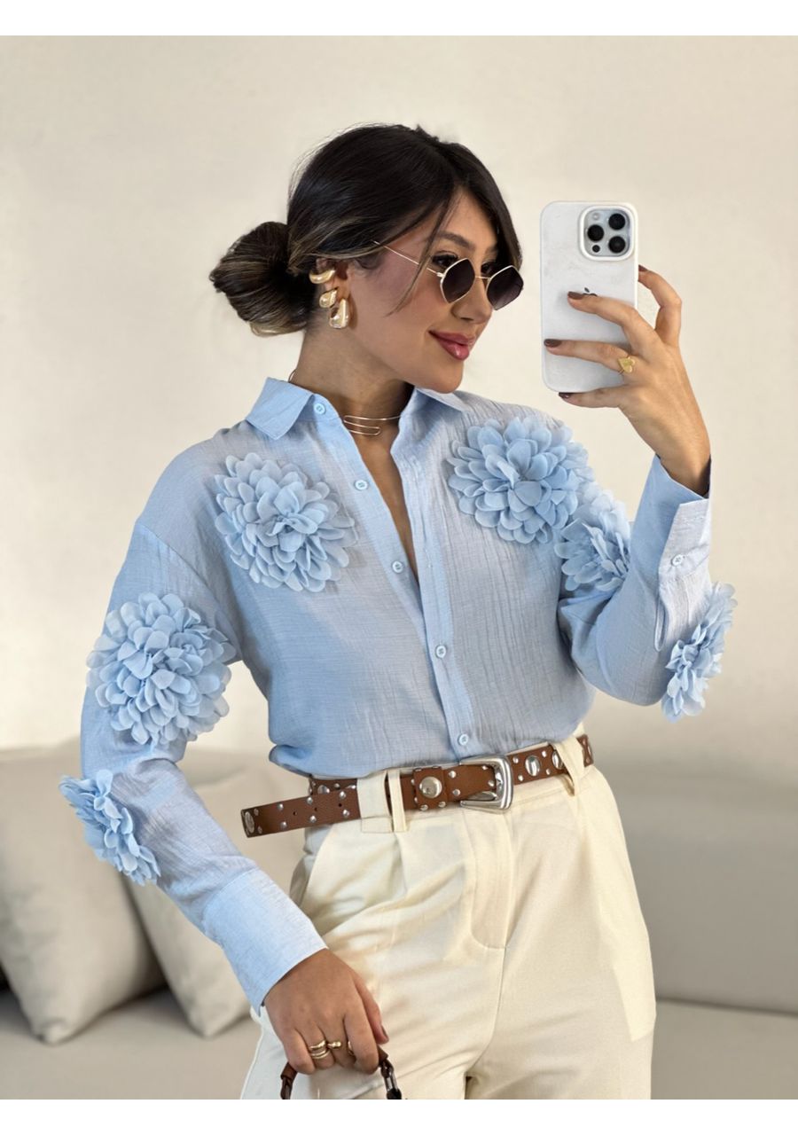 CAMISA MIA FLOR BABY BLUE - 0055290365 - CAROLLA FERRARO