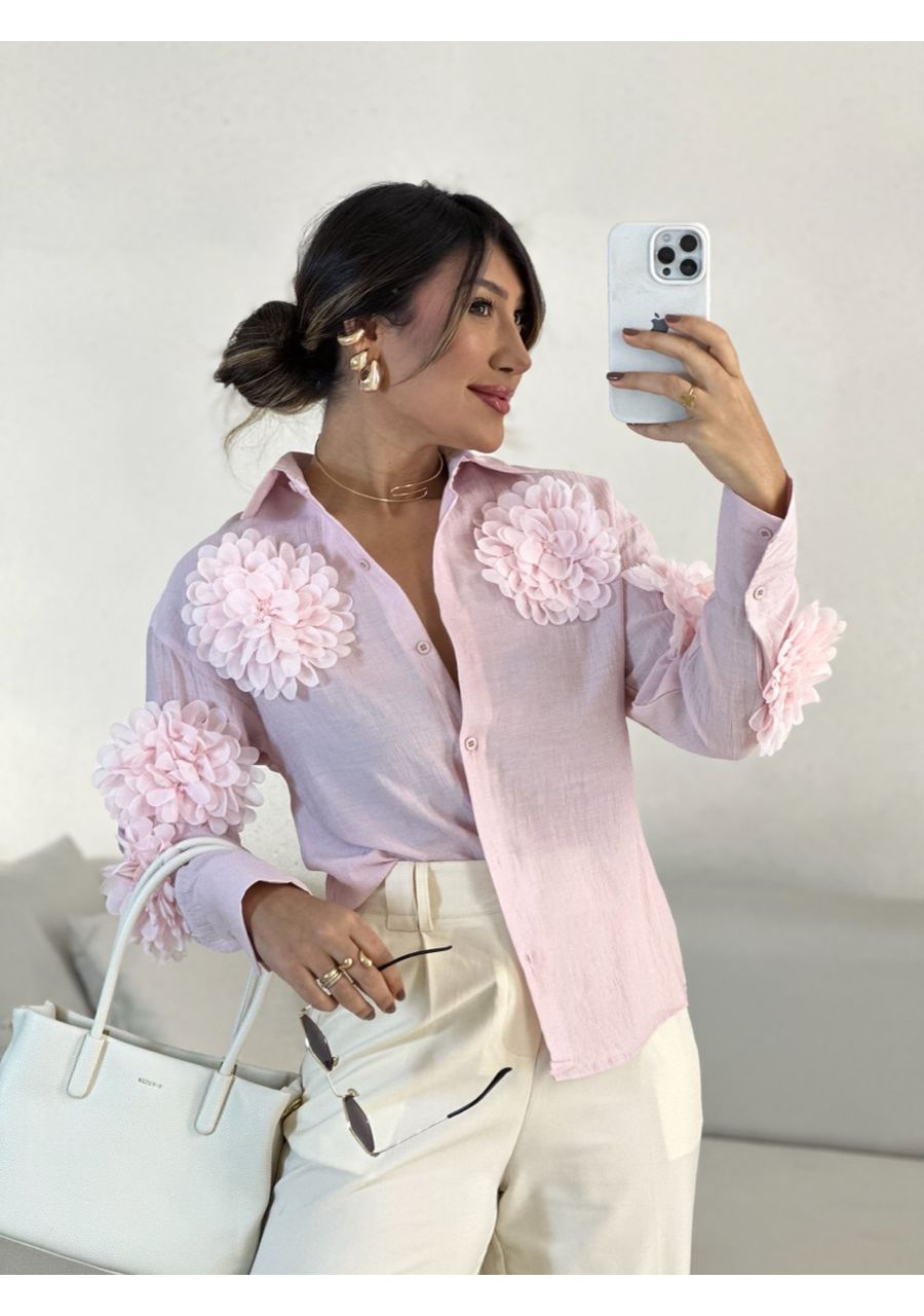 CAMISA MIA FLOR BABY PINK - 0055290366 - CAROLLA FERRARO