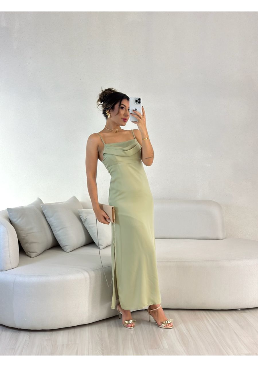 VESTIDO ISA MIDI ACETINADO VERDE - 0055460014 - CAROLLA FERRARO