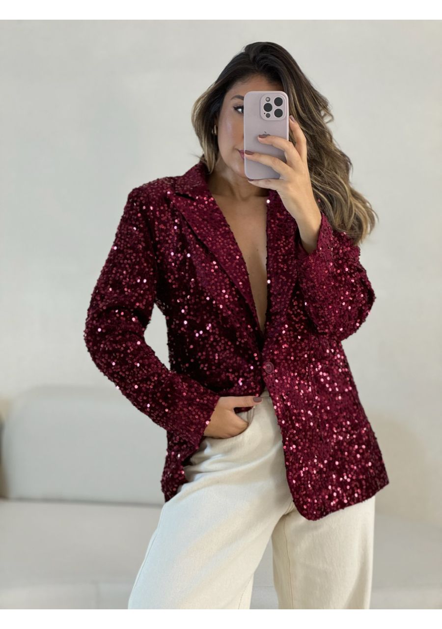 BLAZER LETÍCIA PAETÊ CHERRY RED - 0054340330 - CAROLLA FERRARO