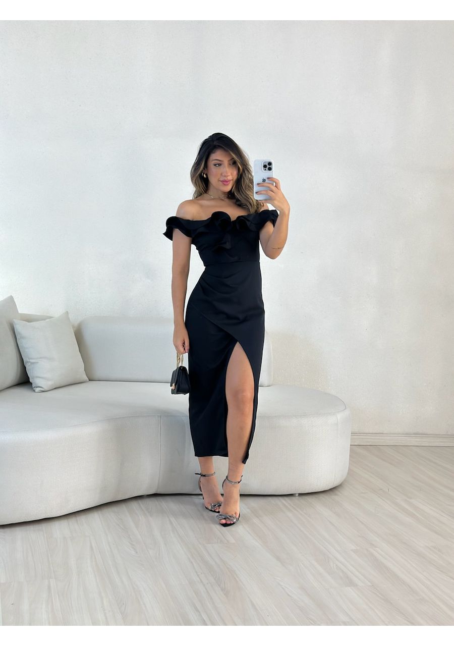 VESTIDO MAVI BABADOS PRETO - 0054390032 - CAROLLA FERRARO