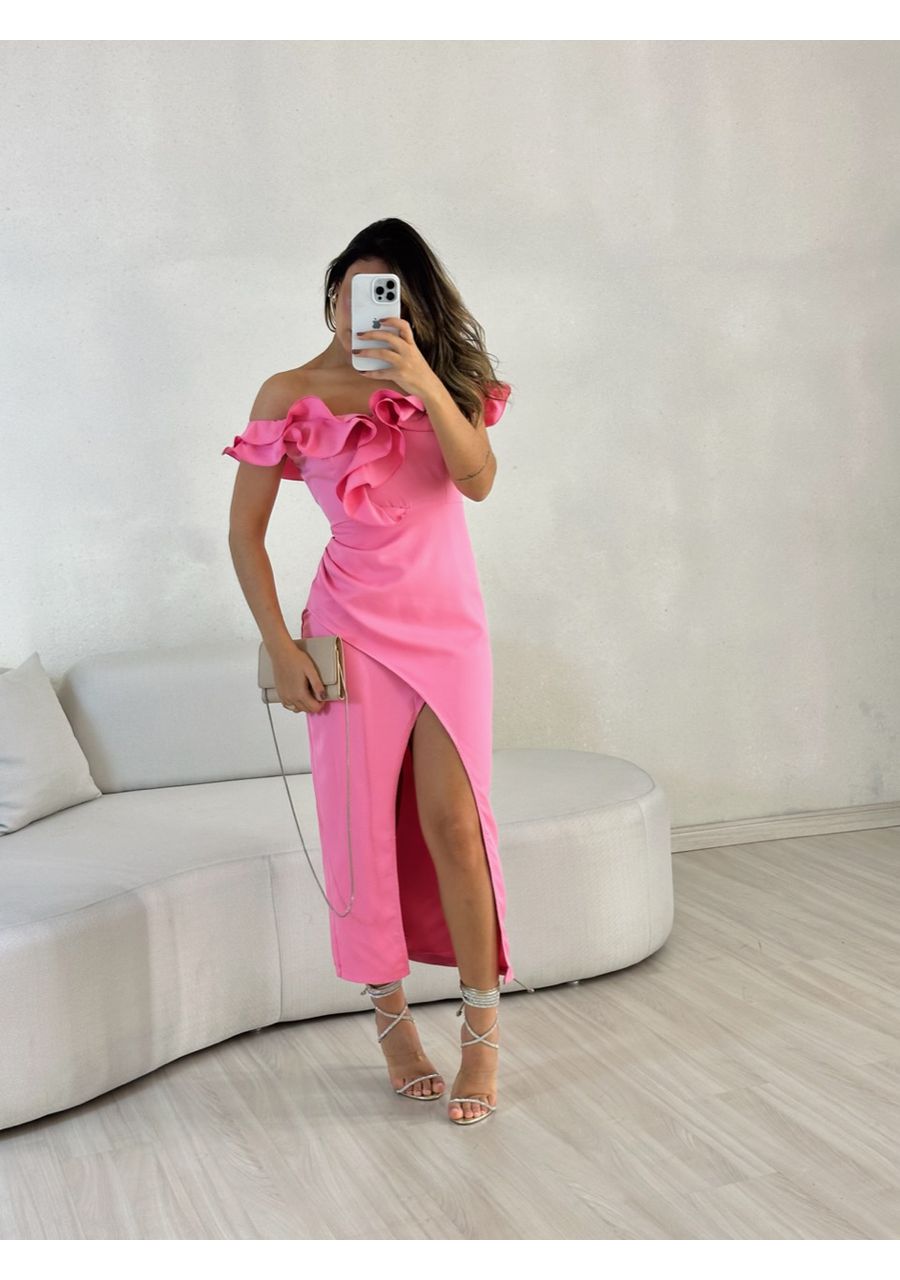 VESTIDO MAVI BABADOS ROSA - 0054390031 - CAROLLA FERRARO