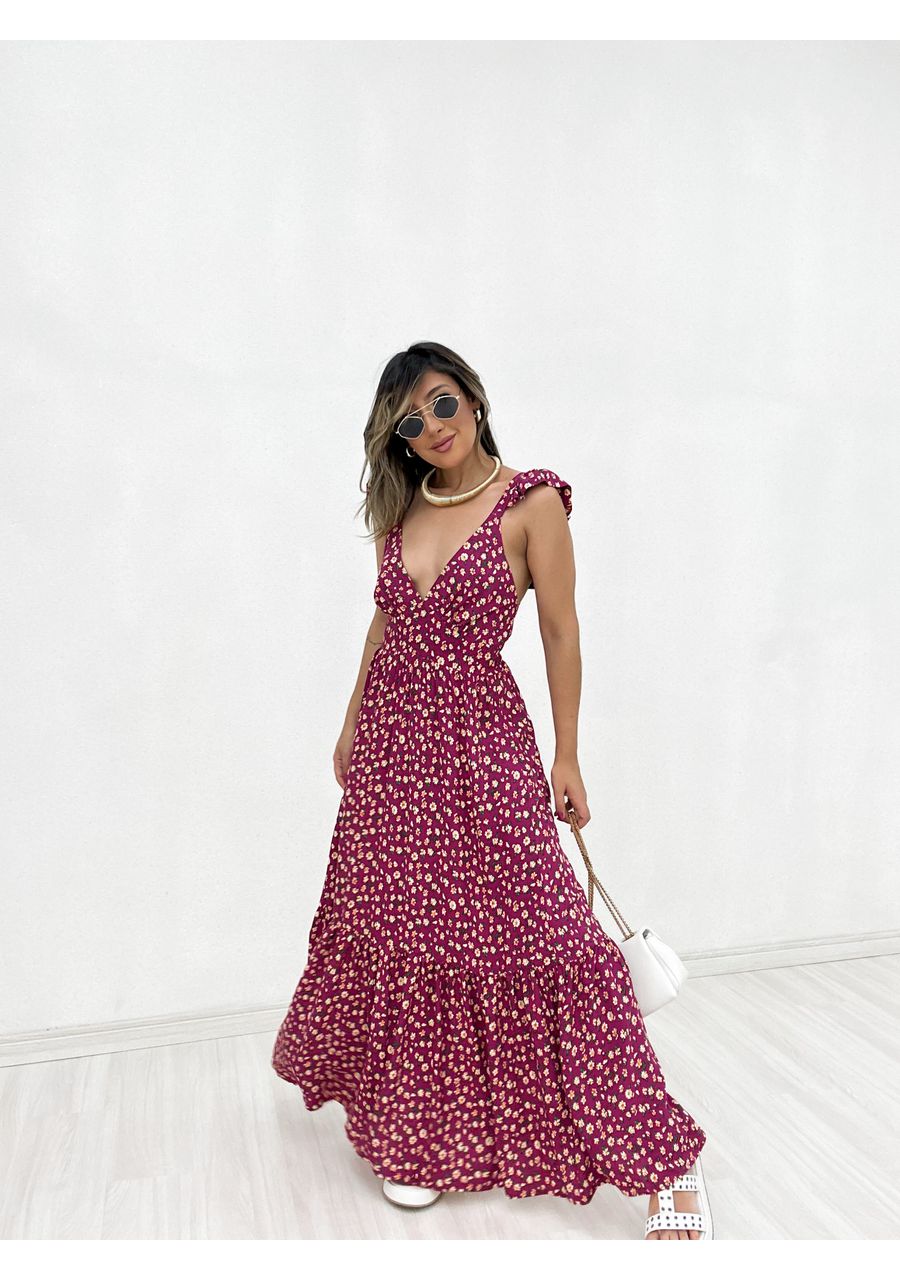 VESTIDO LEANDRA FLORAL FUCSIA - 0044390120 - CAROLLA FERRARO