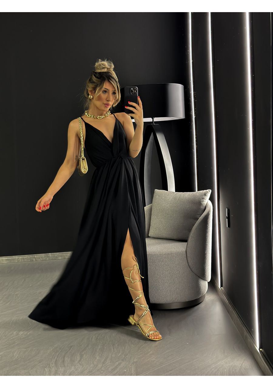 VESTIDO ALÇA NÓ LONGO PRETO - 0046510032 - CAROLLA FERRARO