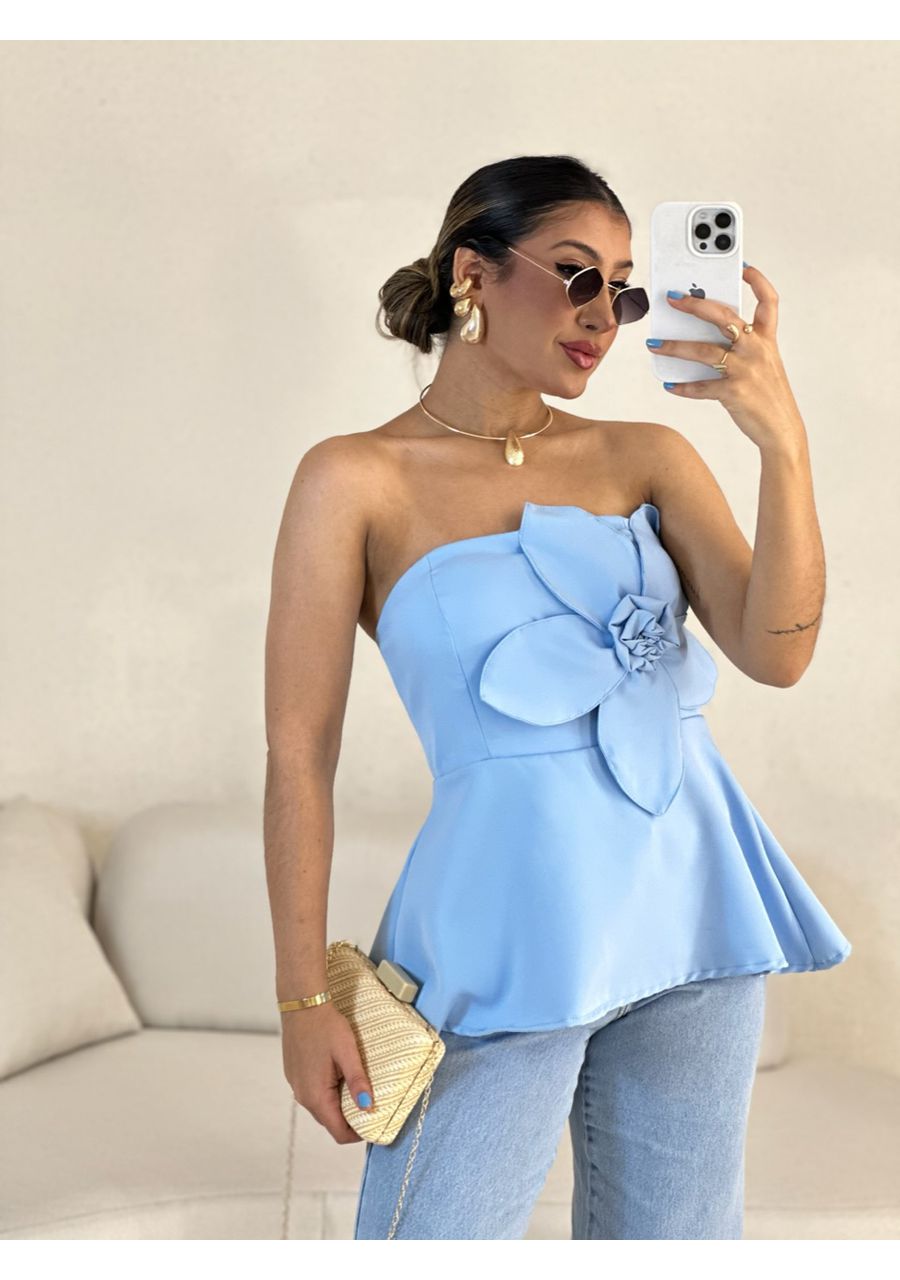 BLUSA FERNANDA FLOR TOMARA QUE CAIA BABY BLUE - 00... - CAROLLA FERRARO