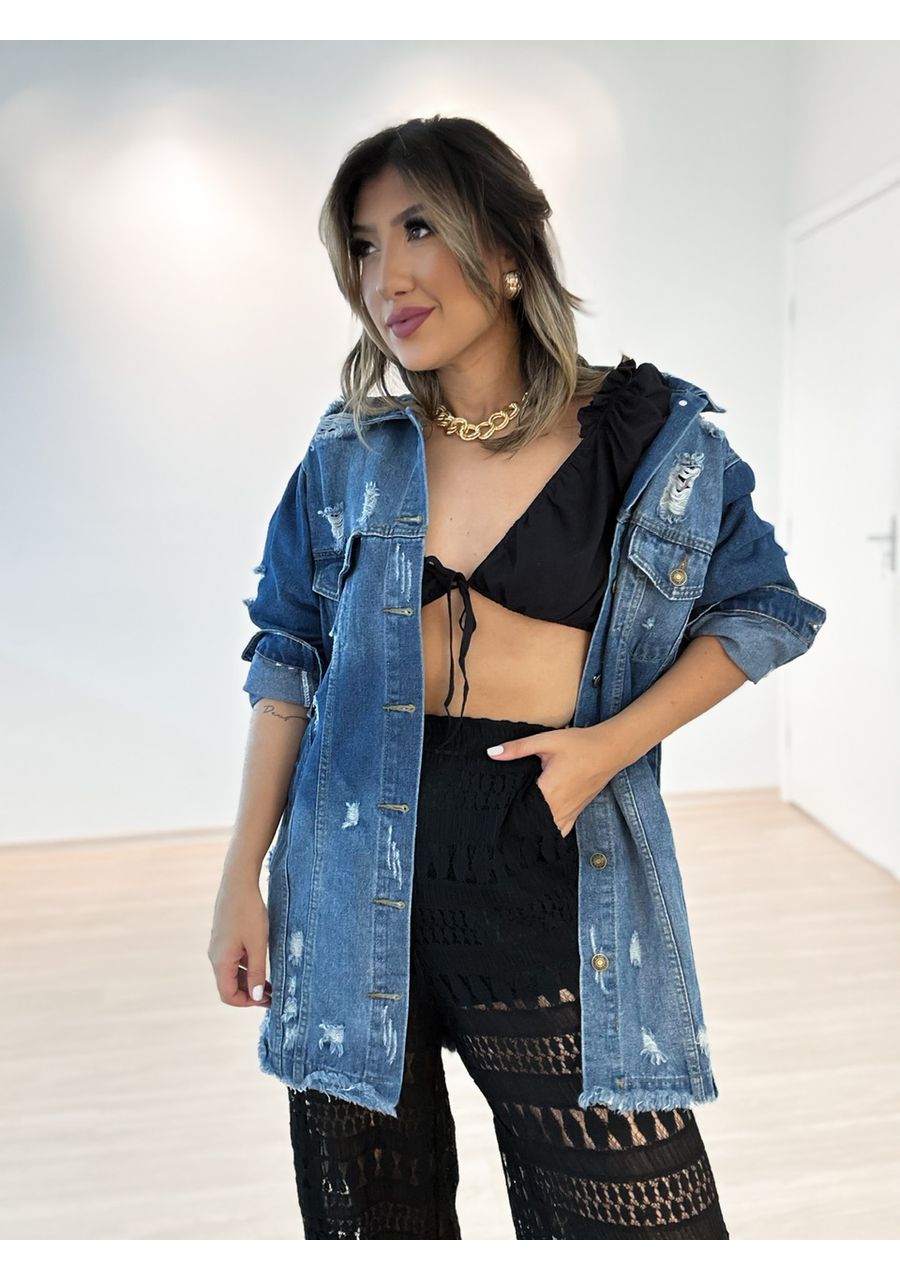 JAQUETA ETNICA JEANS AZUL - 0043260109 - CAROLLA FERRARO