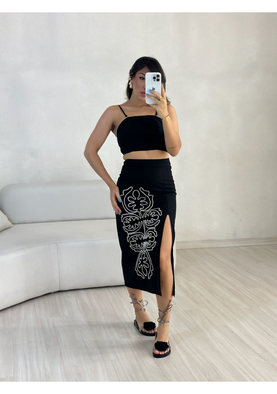 CONJUNTO HANNA TOP SAIA PRETO - 0055700032 - CAROLLA FERRARO