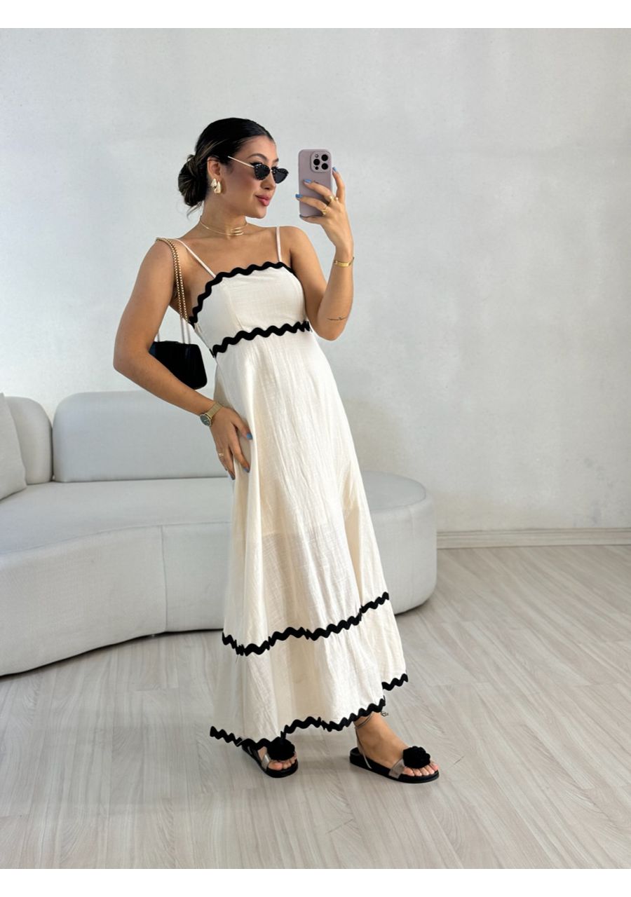 VESTIDO GABRIELA MIDI MARFIM - 0055730056 - CAROLLA FERRARO