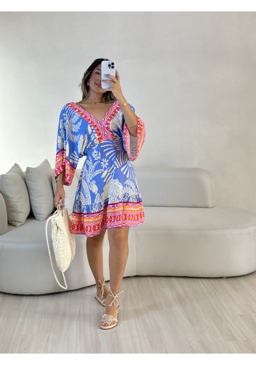 VESTIDO MILENA ESTAMPADO AZUL - 0055740109 - CAROLLA FERRARO