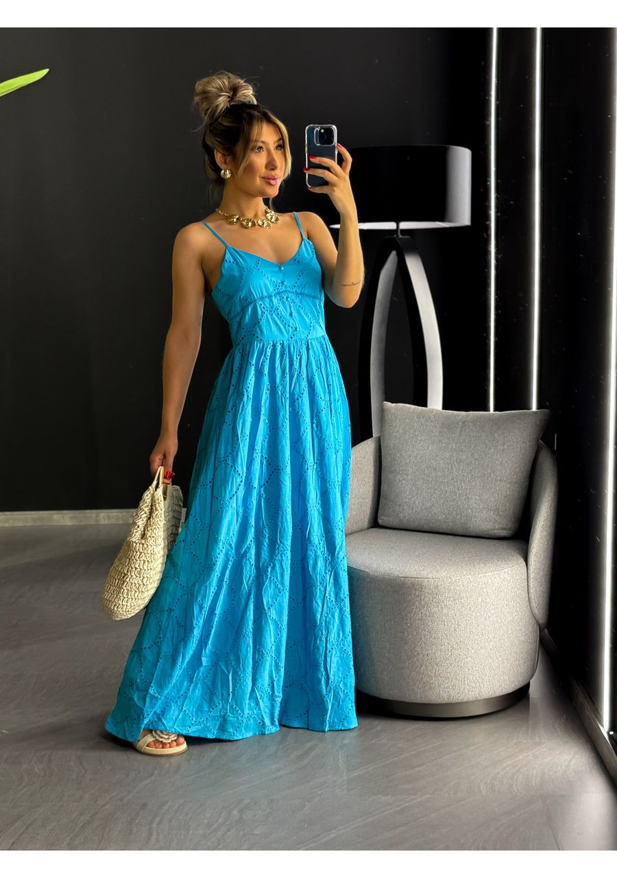 VESTIDO EVELYN LAISE LONGO AZUL - 0046710109 - CAROLLA FERRARO