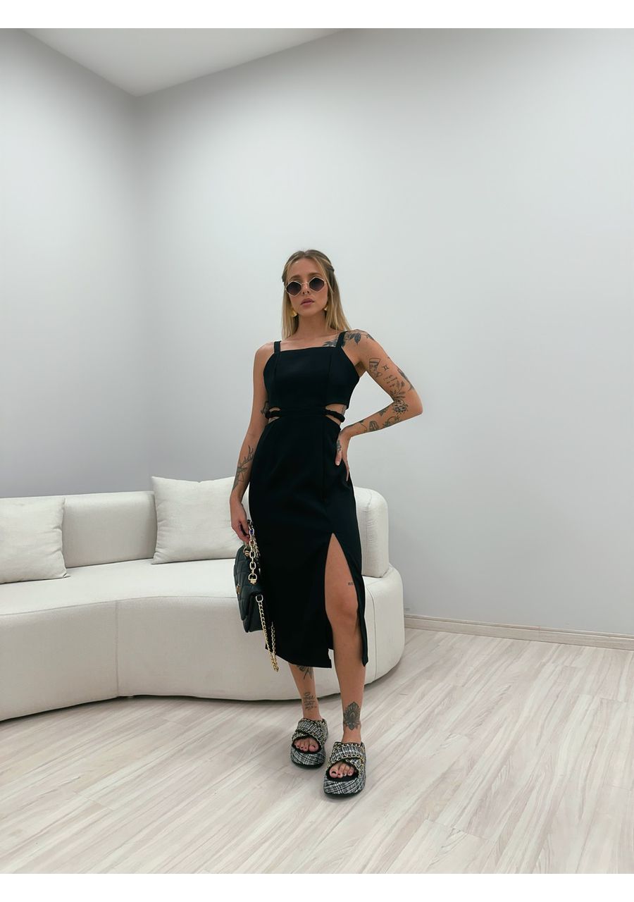 VESTIDO VIVIAN MIDI PRETO - 0048010032 - CAROLLA FERRARO