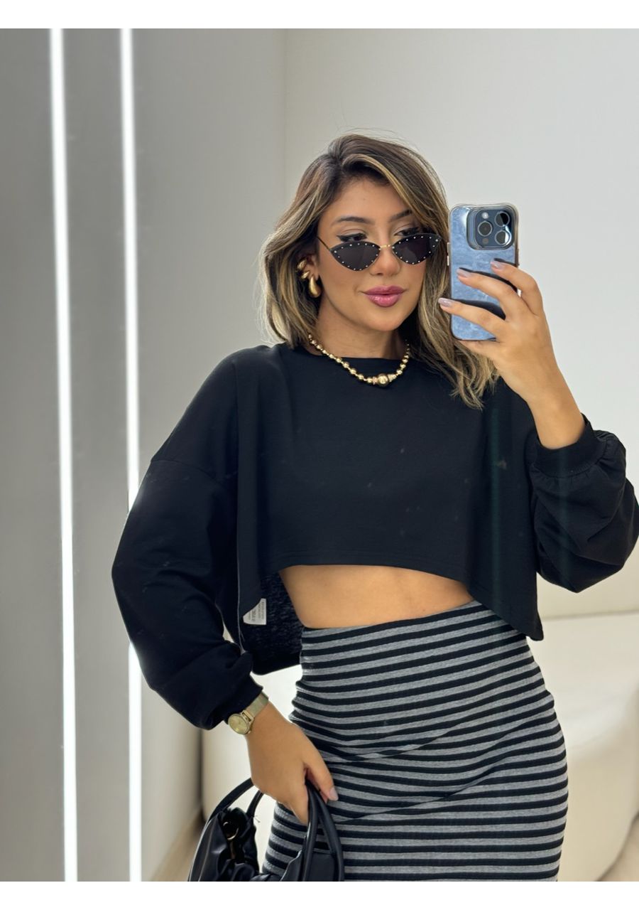 CROPPED CAMILA MOLETINHO PRETO - 0050080032 - CAROLLA FERRARO