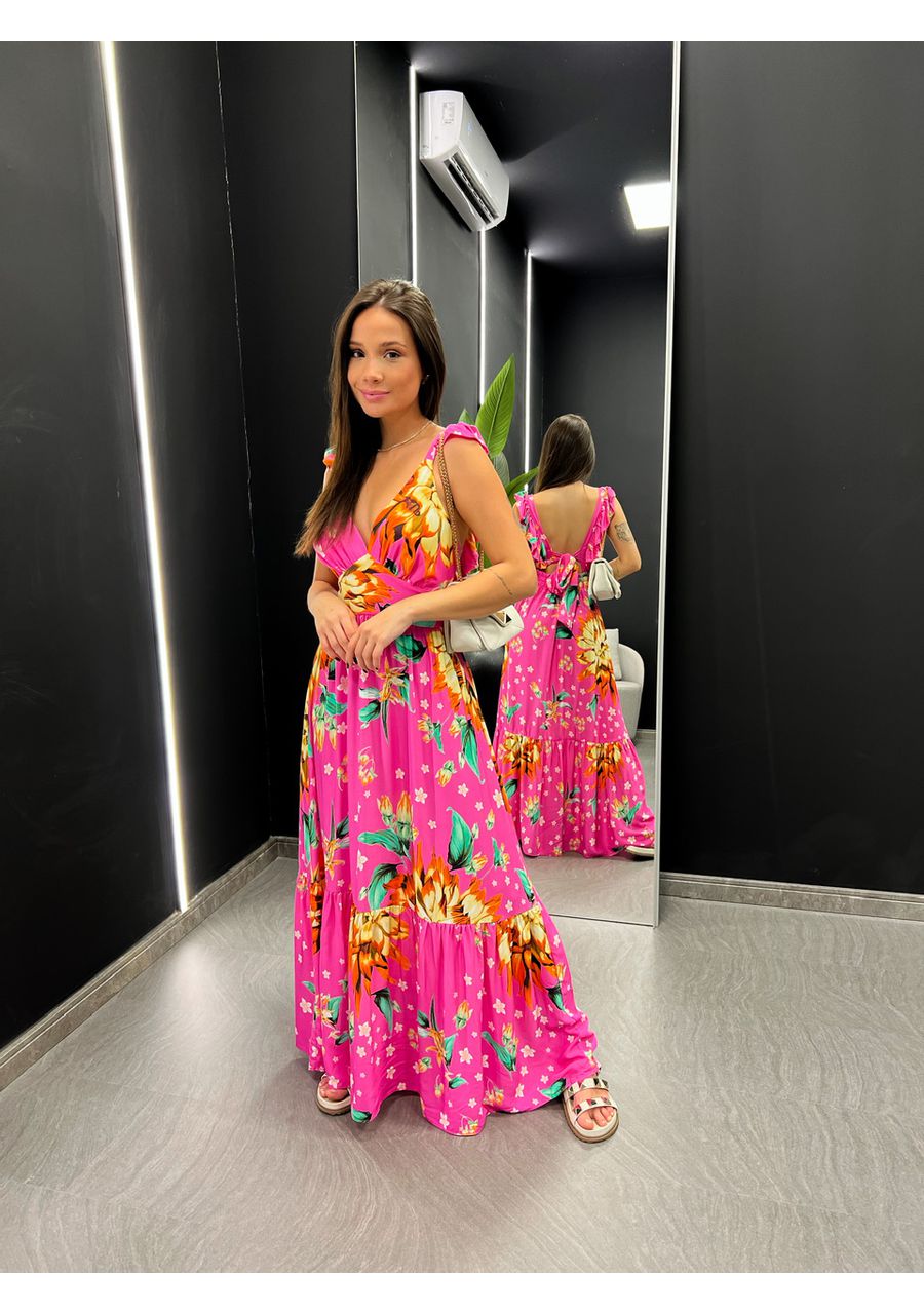 VESTIDO LEANDRA FLORAL ROSA ESTAMPADO - 0044390273 - CAROLLA FERRARO