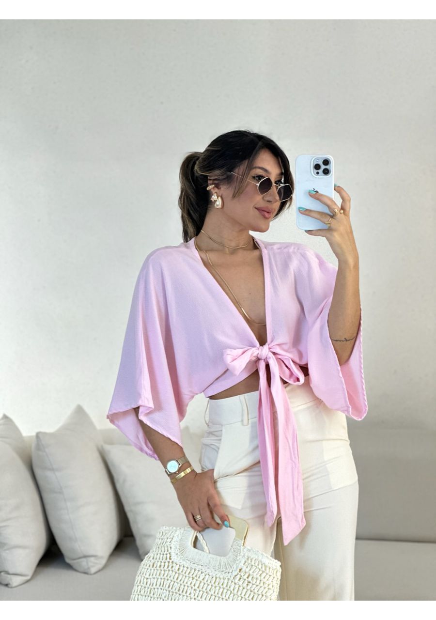 CROPPED FELÍCIA AMARRAÇÃO BABY PINK - 0055830366 - CAROLLA FERRARO