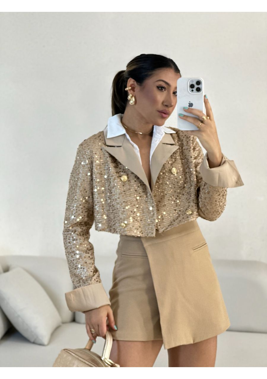 BLAZER PAETÊ CROPPED NUDE - 0055900049 - CAROLLA FERRARO