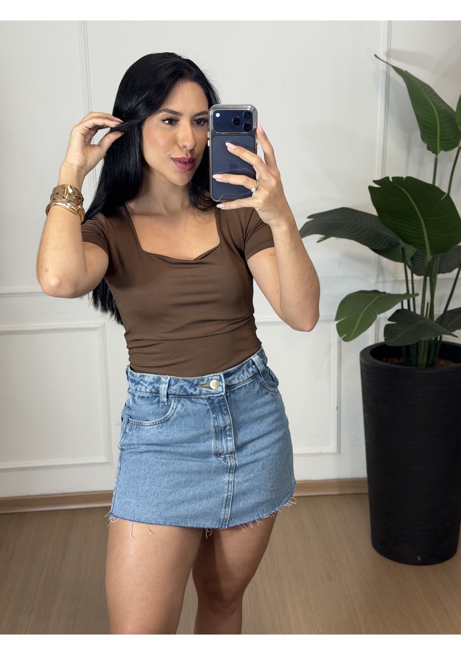 Short Saia Jeans Lavagem Mèdia - 2024630 - Look de Luxo - Moda Feminina