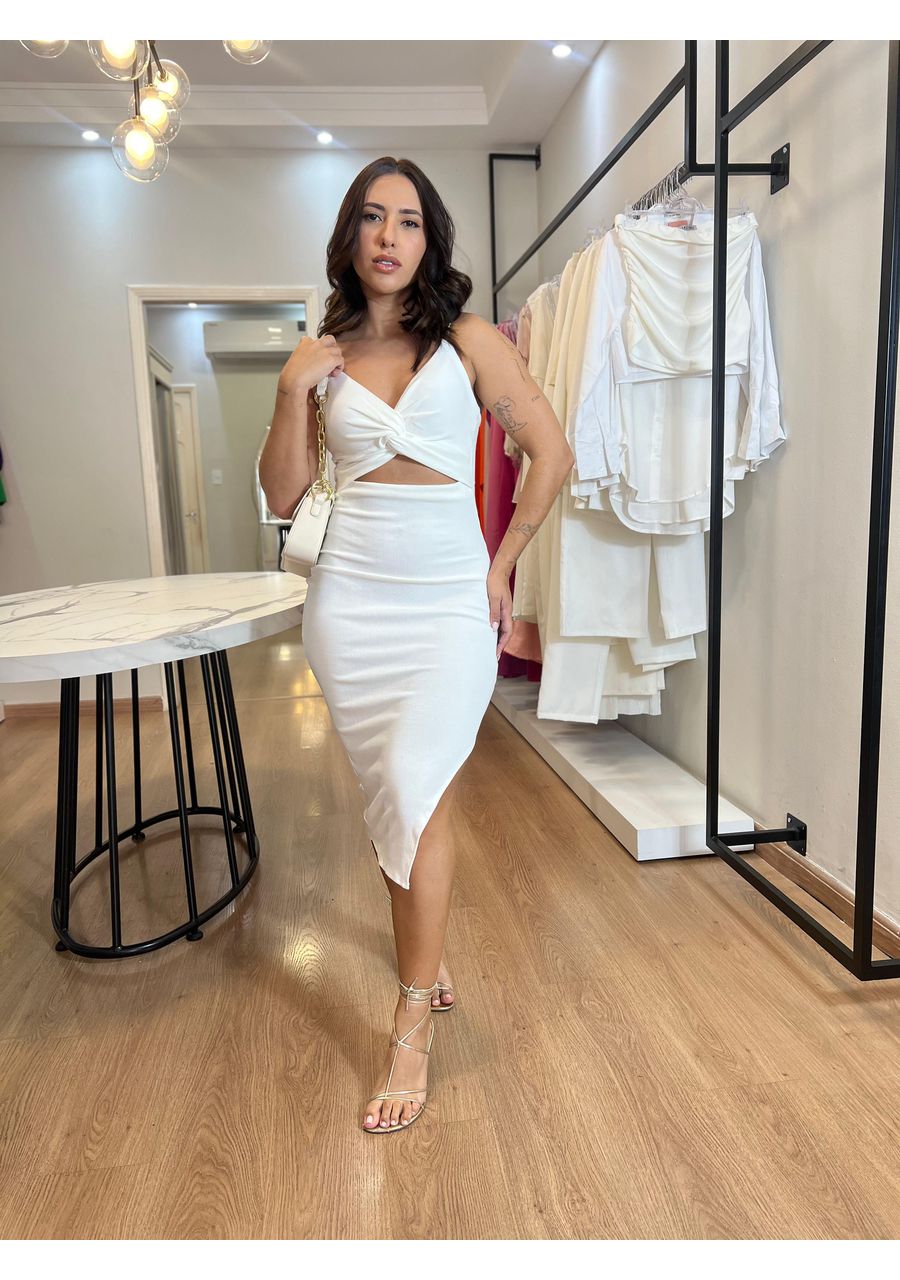 Vestido Beatriz Canelado Off - 2024601 - Look de Luxo - Moda Feminina