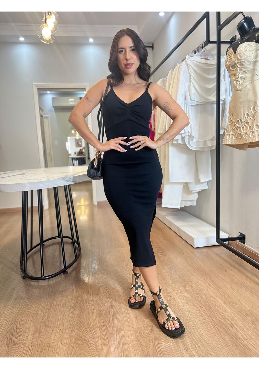Vestido Canelado premium Preto - 2024598 - Look de Luxo - Moda Feminina