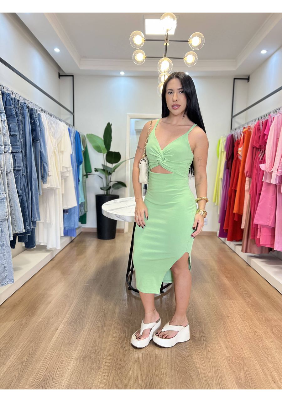 Vestido Beatriz Canelado Verde claro - 2024606 - Look de Luxo - Moda Feminina
