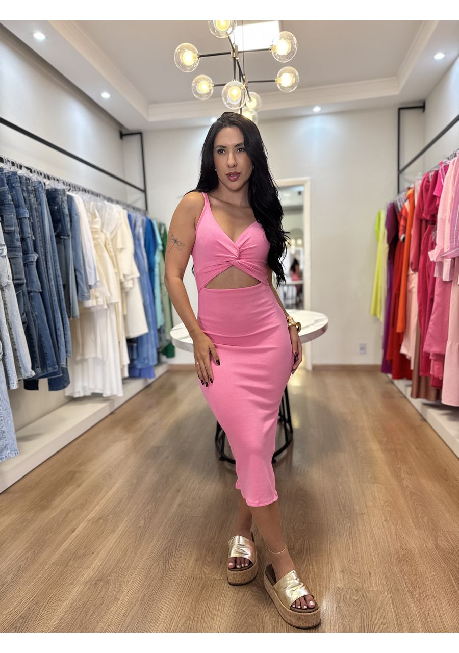 Vestido Beatriz Canelado Rosa - 2024602 - Look de Luxo - Moda Feminina