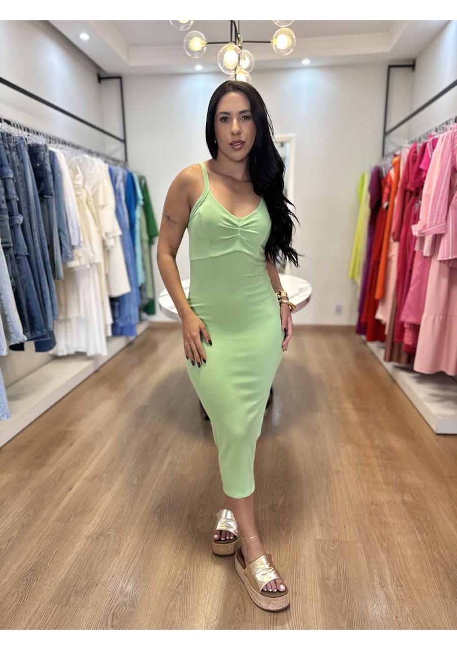 Vestido Canelado premium Verde Claro - 2024604 - Look de Luxo - Moda Feminina