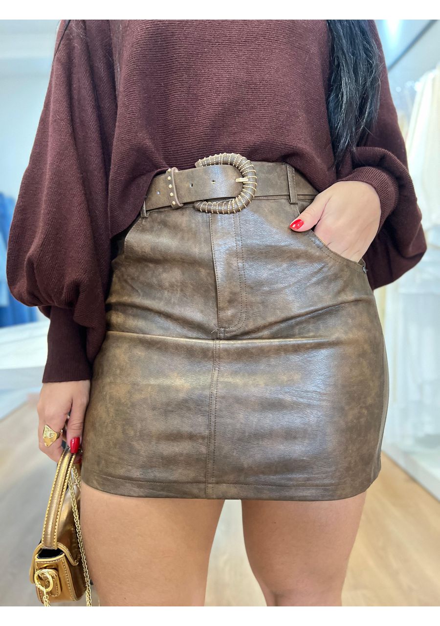 Saia De Couro Marrom - 2024579 - Look de Luxo - Moda Feminina