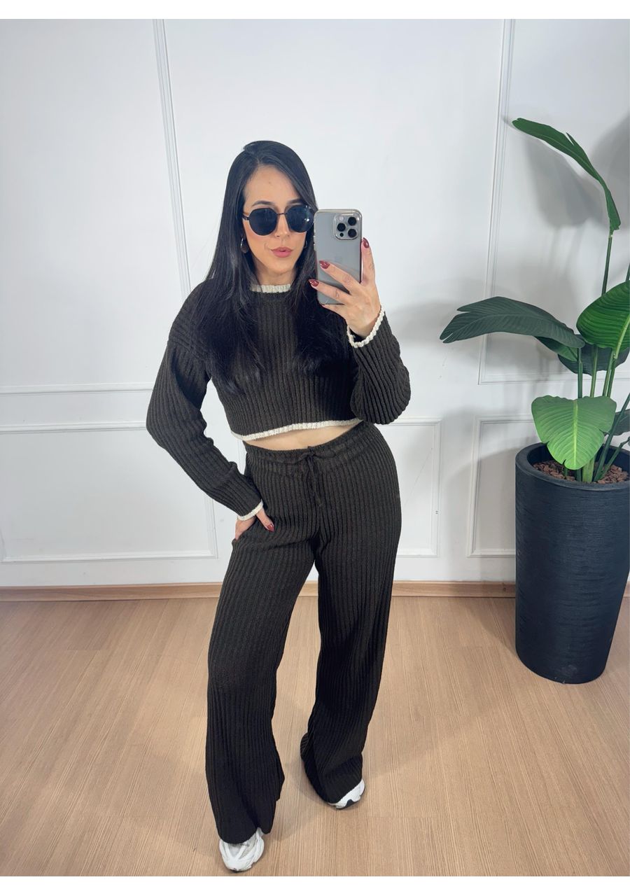Conjunto Tricot Jolie Marrom - 2024556 - Look de Luxo - Moda Feminina