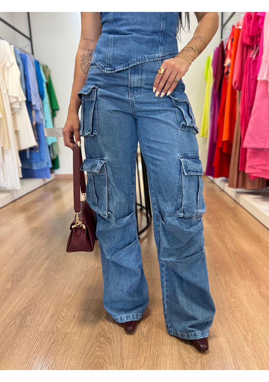 Calça Cargo Lavagem Escura - 2024592 - Look de Luxo - Moda Feminina