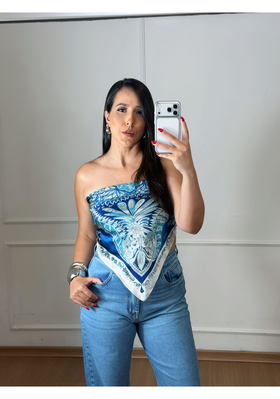 Lenço Seda Azul - 2024141 - Look de Luxo - Moda Feminina