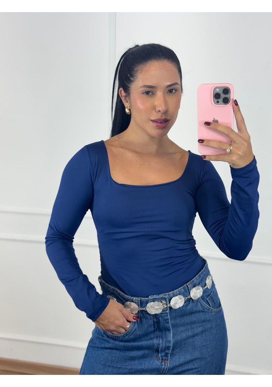 Body Decote Quadrado Azul - 2024525 - Look de Luxo - Moda Feminina