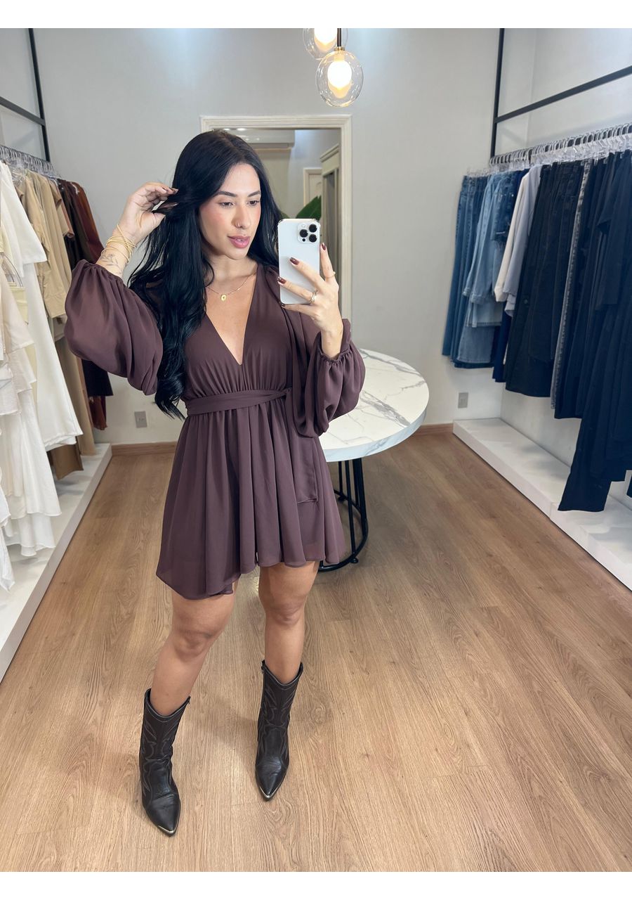 Macaquinho Selena Marrom - 2024530 - Look de Luxo - Moda Feminina