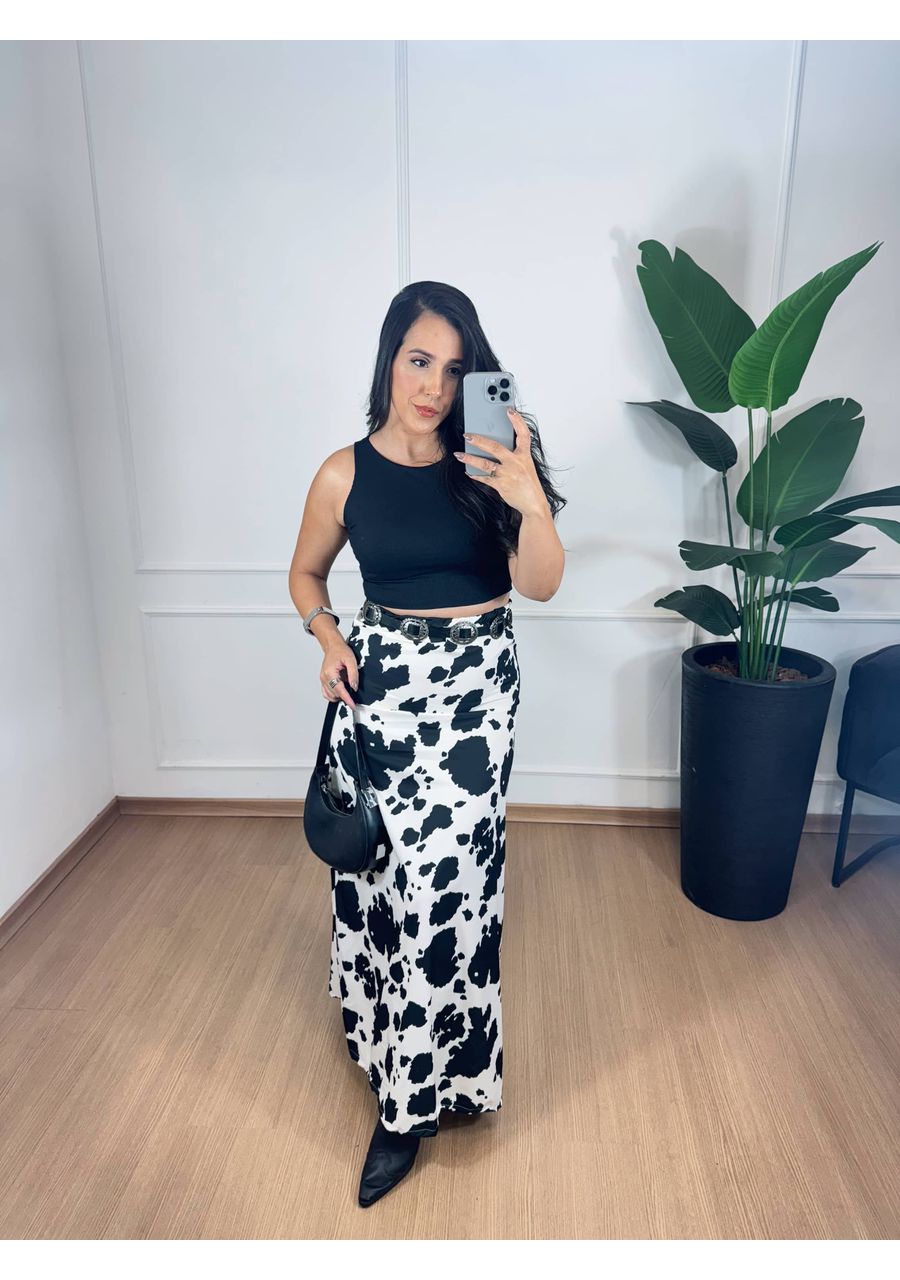 Saia Cow Print Preta - 2024513 - Look de Luxo - Moda Feminina