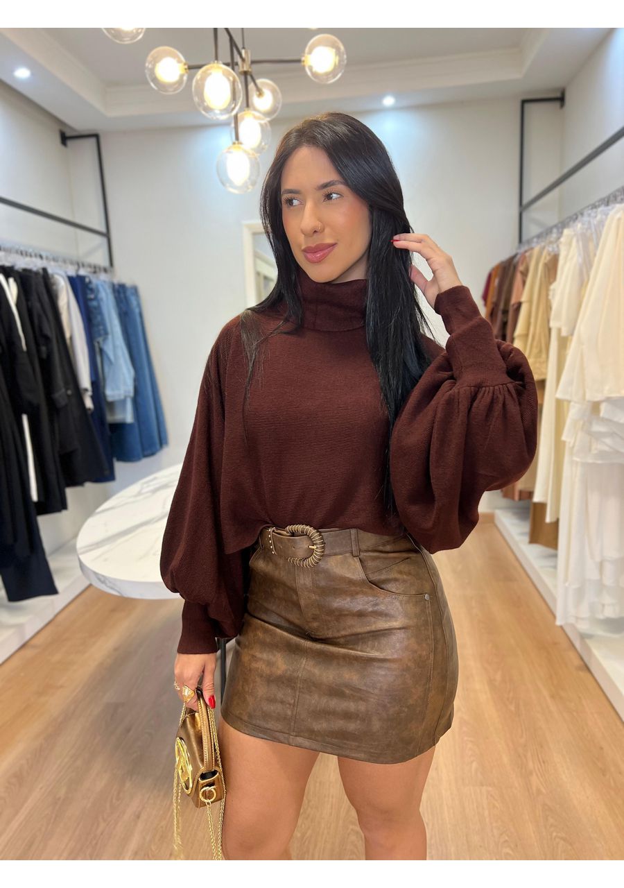 Blusa Tricot Marrom Café - 2024581 - Look de Luxo - Moda Feminina