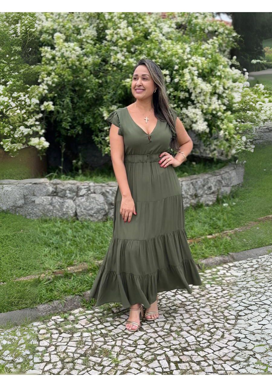 Vestido Max Com Elástico Crepe 3 Marias REF:411120... - MIX MODA