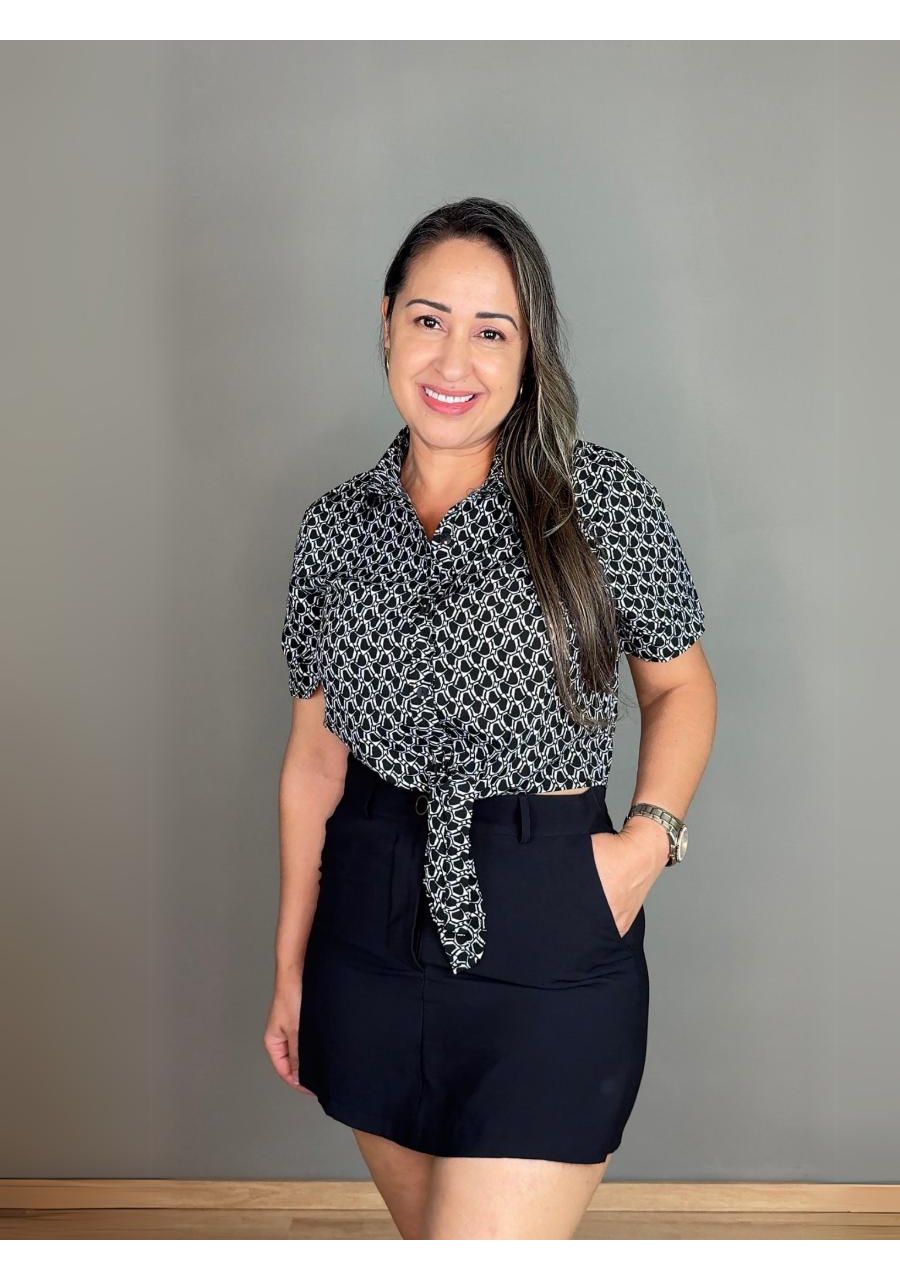 Camisa Cropped Estampada REF:B1566 - 105387 - PRET - MIX MODA