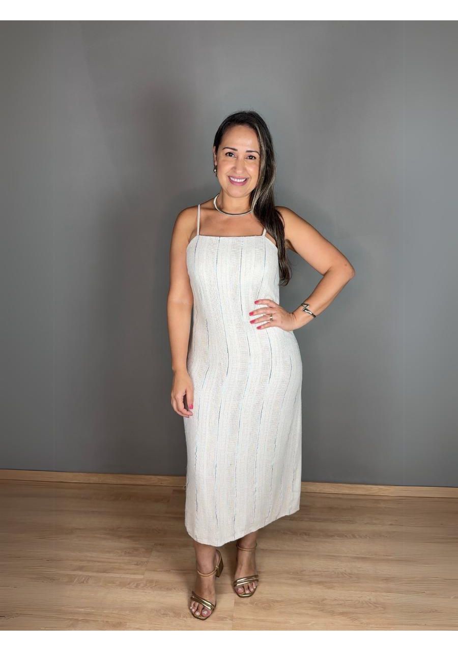 Vestido Midi Fio Colorido Linho REF:411133 - 10571... - MIX MODA