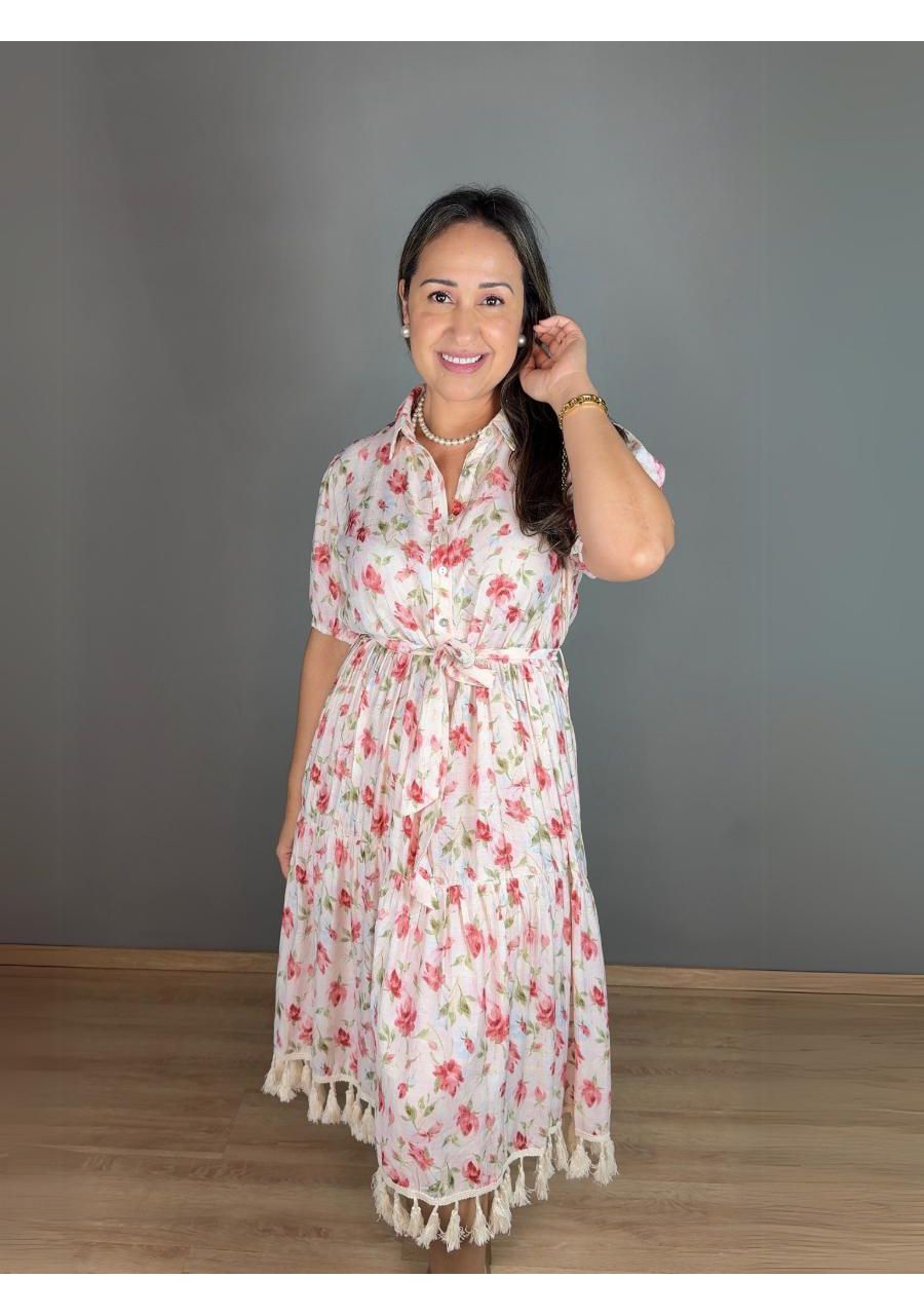 Vestido Midi Floral REF:MK2602 - 105810 - ROSA - MIX MODA