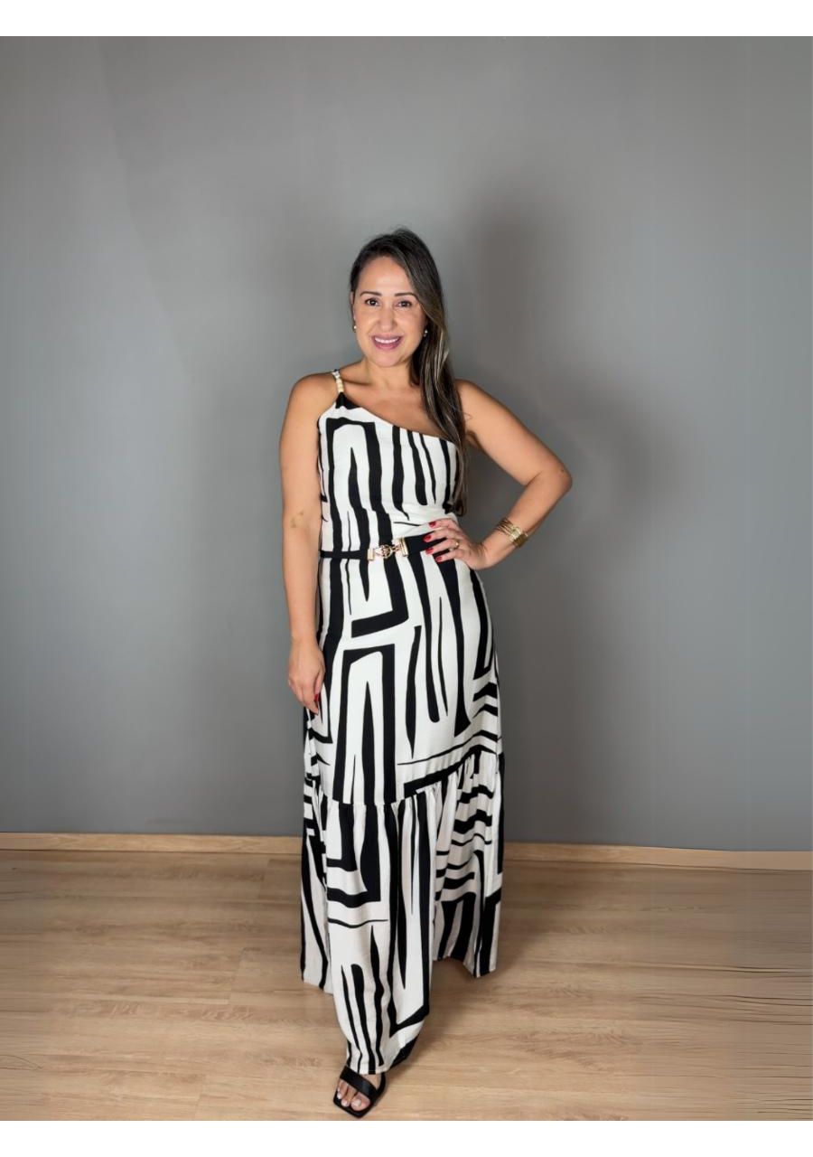 Vestido Ombro Único Longo Estampado REF:F1088 - 10... - MIX MODA