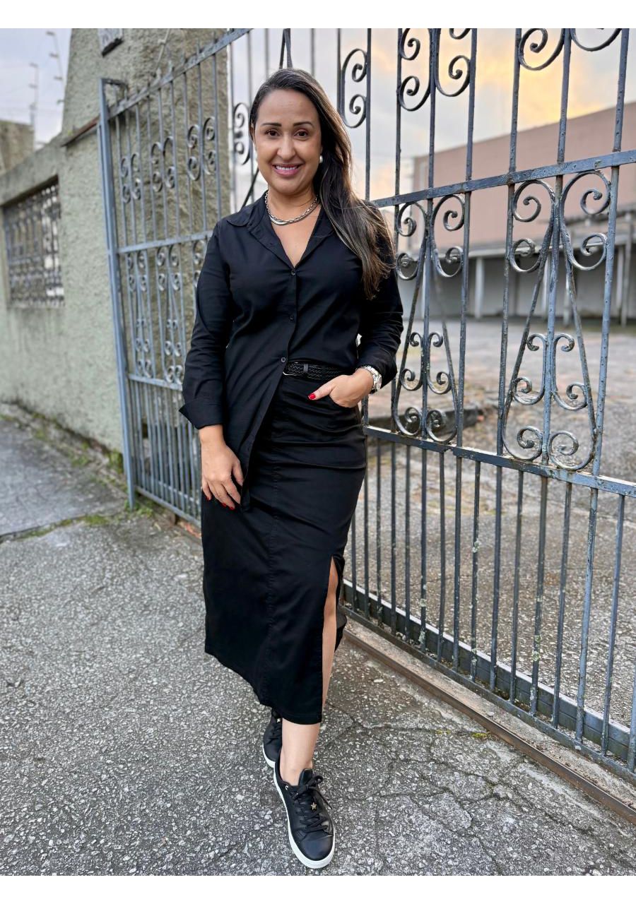 Saia Sarja Com Cinto e Fenda REF:H805 - 105991 - P... - MIX MODA