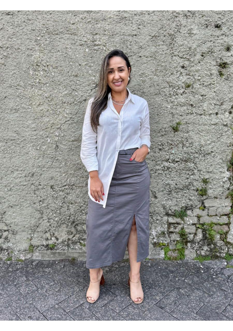 Saia Sarja Com Cinto e Fenda REF:H805 - 105991 - G... - MIX MODA