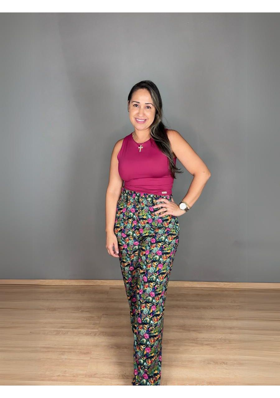 Calça Estampada Com Elástico Pantalona Viscose REF... - MIX MODA