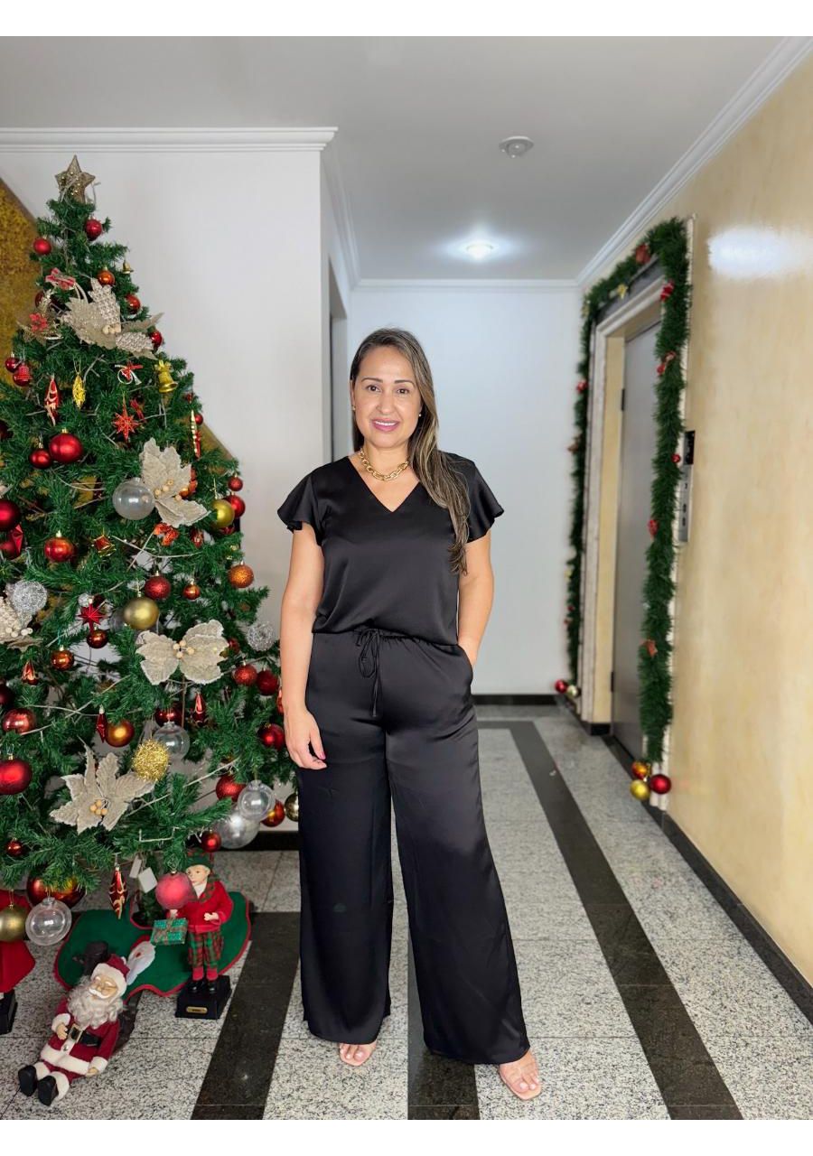 Blusa Acetinada Com Gola V REF:411156 - 106056 - P... - MIX MODA
