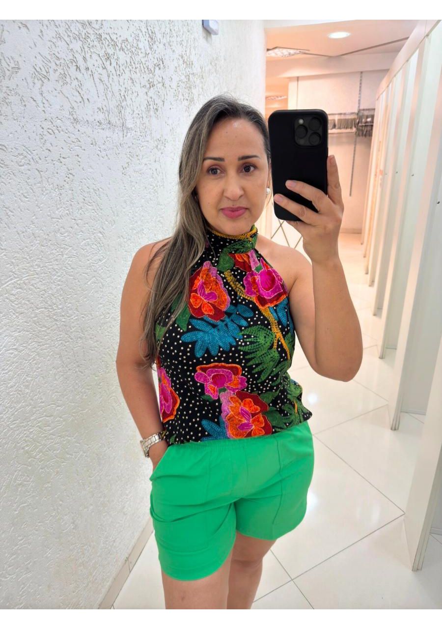 Blusa Estampada Gola Alta Viscolinho REF:410814 - ... - MIX MODA