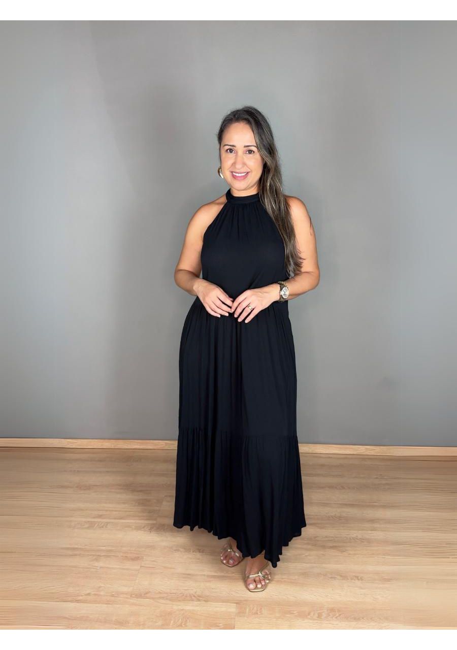Vestido Longo Com Bolso REF:410968 - 106064 - PRET - MIX MODA