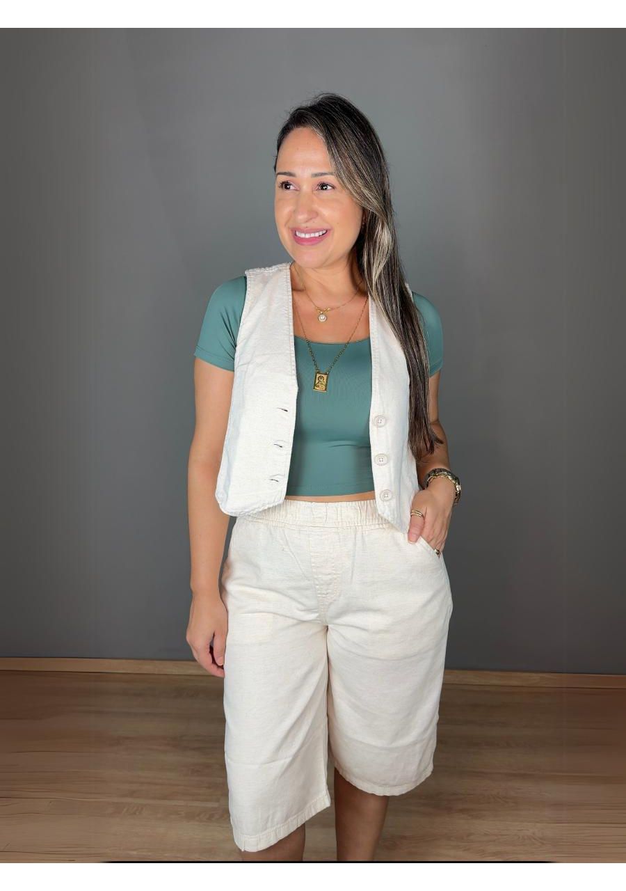 Bermuda Com Elástico Jorts Linho REF:TE21684 - 106... - MIX MODA